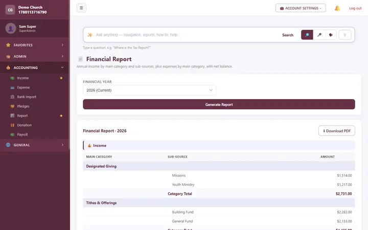 Financial Reports — Board-ready statements in one click